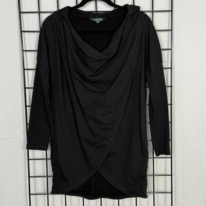 Lauren Ralph Lauren Purana Wrap Hoodie Womens S Small Black‎ Loungewear Casual